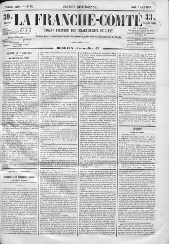02/04/1857 - La Franche-Comté : organe politique des départements de l'Est