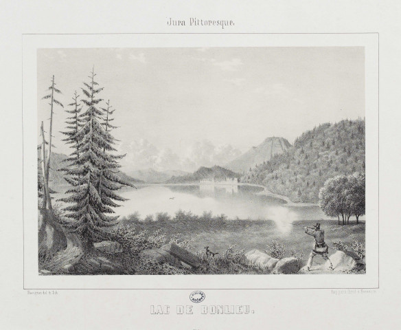 Lac de Bonlieu [estampe] / Ravignat, del. et lith.  ; Imp. par A. Girod à Besançon , Besançon : Impr. A. Girod, [1800-1899] Jura pittoresque ; 3è livraison