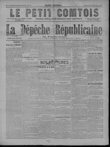 26/02/1923 - La Dépêche républicaine de Franche-Comté [Texte imprimé]
