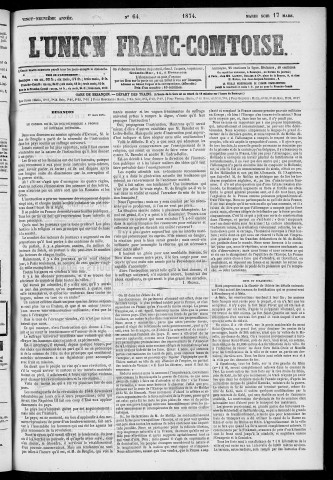 17/03/1874 - L'Union franc-comtoise [Texte imprimé]