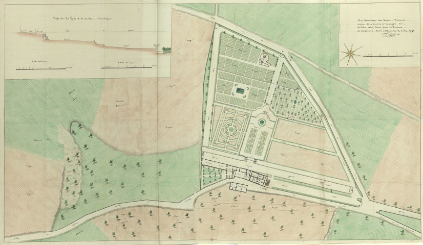 Plan géométrique des enclos et bâtiments actuels de la maison de campagne de M. Allut aîné, située dans le territoire de Castelnaud, dressé à Montpellier le 3 juin 1792 [Dessin] / A. Nougaret , 1792