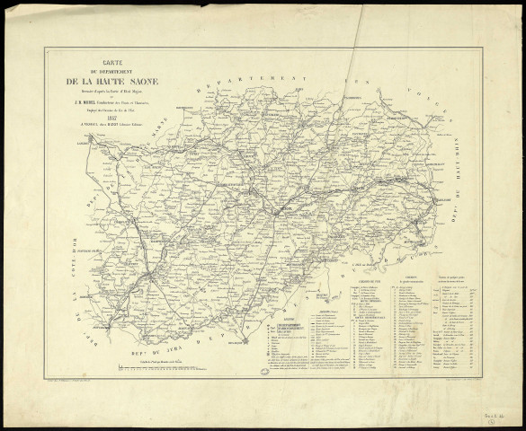 Carte du département de la Haute-Saône. dressé d'après la carte d'Etat-major par J.-B. Morel. Gravé chez F. Delamare. [Document cartographique] , A Vesoul : chez Bizot libraire-éditeur, 1857