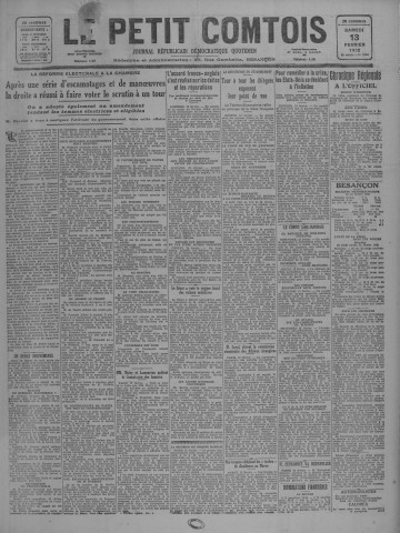 13/02/1932 - Le petit comtois [Texte imprimé] : journal républicain démocratique quotidien