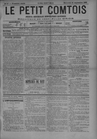 26/09/1883 - Le petit comtois [Texte imprimé] : journal républicain démocratique quotidien
