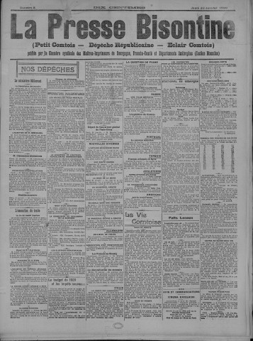 22/01/1920 - La Dépêche républicaine de Franche-Comté [Texte imprimé]