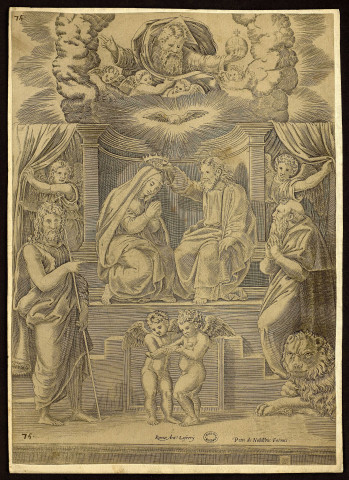 [Couronnement de la Vierge] [estampe] / Romae Ant.° Lafrerÿ , Romae : Petri de Nobilibus formis, [1540-1577]