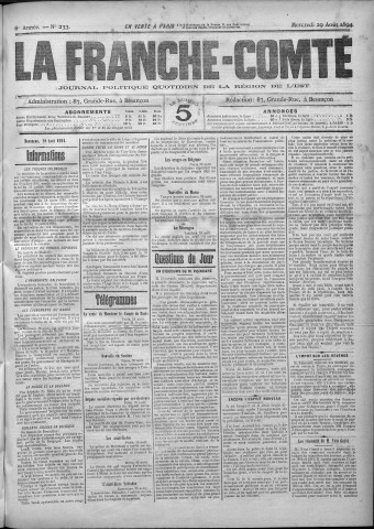 29/08/1894 - La Franche-Comté : journal politique de la région de l'Est