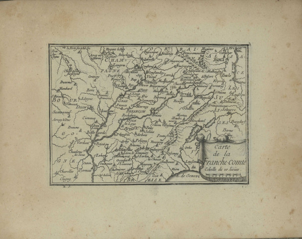 Les cartes, plans et profils des principales villes et lieux considérables du comté de Bourgogne et païs adjacents. Par le sieur D R...