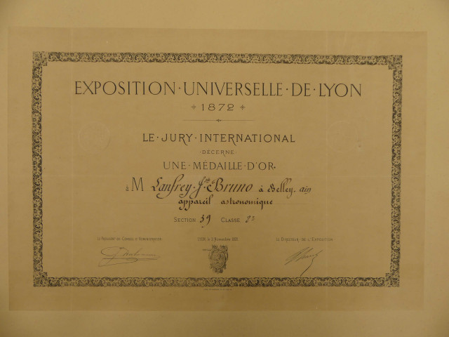 1954.6.58 - Exposition Universelle de Lyon 1872 médaille d'or Lanfrey Joseph Bruno