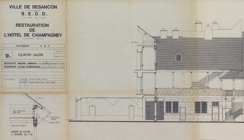 Hôtel de Champagney, 37 rue Battant, projet de restauration : plans, correspondance, coupures de presse, notices de présentation, dossier administratif