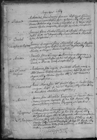 Paroisse Sainte Madeleine : baptêmes (naissances) (2 août 1669 - 31 décembre 1685)