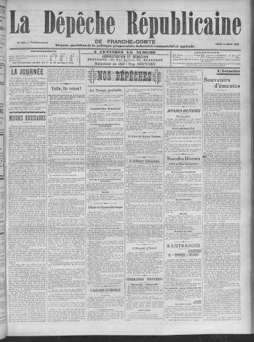 06/08/1908 - La Dépêche républicaine de Franche-Comté [Texte imprimé]