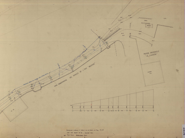 Plan topographique du projet d'alignement de la rue desservant le foyer départemental des Pupilles de l'État de Bellevue et la maison Maternelle "La Clairière".