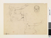 Etudes : femme nue assise et visage d'homme