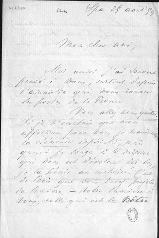 Ms 2950 (tome IX) - Lettres adressées à P.-J. Proudhon : Delhasse à De Vos