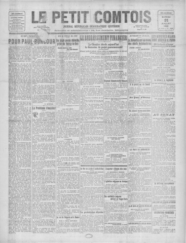 31/07/1926 - Le petit comtois [Texte imprimé] : journal républicain démocratique quotidien