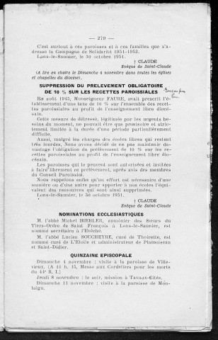 01/11/1951 - La Semaine religieuse du diocèse de Saint-Claude [Texte imprimé]