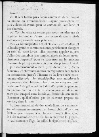 Extrait du registre des arrêtés du Directoire du département du Doubs, à la séance publique du 29 Ventôse, 2e année de la République