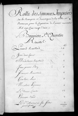 Registre de Capitation pour l'année 1722