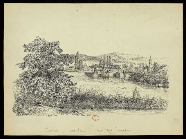Vue aux environs de Besançon (Doubs, écluse ?) , [Besançon], 1854