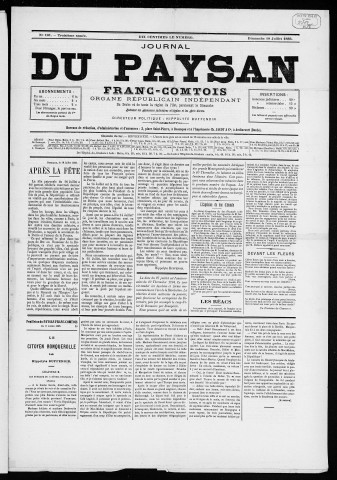 18/07/1886 - Le Paysan franc-comtois : 1884-1887