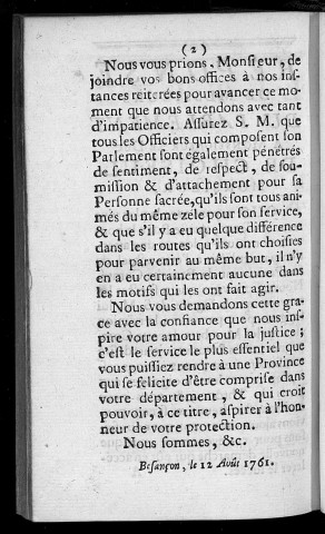 Réponse de Messieurs du Parlement [de Franche-Comté] à Monseigneur le duc de Choiseul
