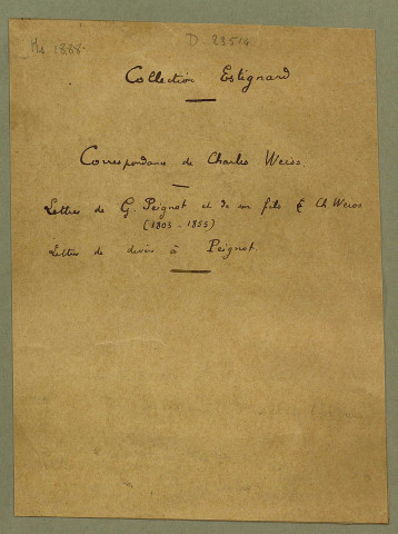 Ms 1888 - Correspondance de Charles Weiss (tome I) : Gabriel Peignot et son fils.