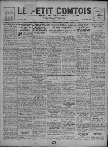 19/08/1934 - Le petit comtois [Texte imprimé] : journal républicain démocratique quotidien