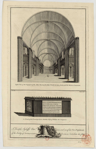 Caen, intérieur de l'église de la Trinité et Tombeau de la reine Mathilde [Image fixe] / Noel delin, Bayly sculp , 1700/1779