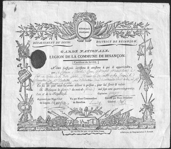 Ms 2896 - Papiers officiels de Pierre-Joseph Proudhon et de sa famille.