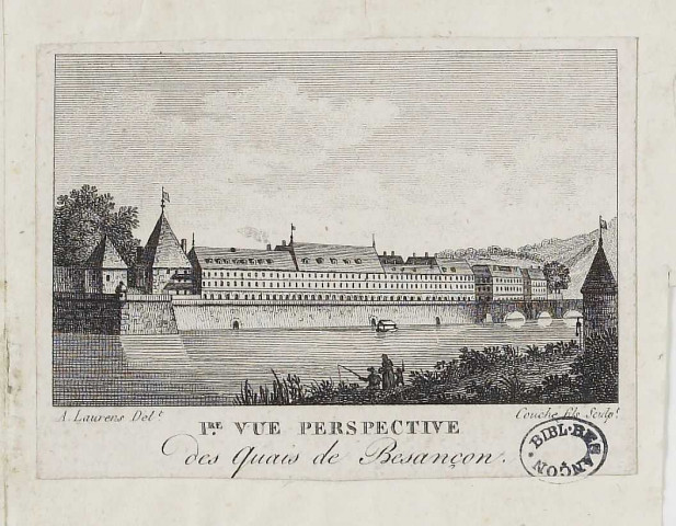 1er vue perspective des quais de Besançon [estampe] / A. Laurens delt.  ; Couché fils sculpt. , 1700/1799