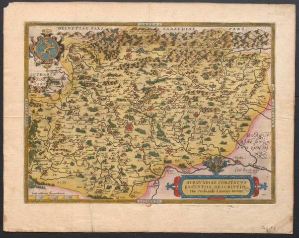 Burgundiae Comitatus Recentiss. descriptio Dno. Ferdinando Lannoyo auctore. 1579. Scala milliarium Burgundicorum, 7 [Document cartographique] , 1598