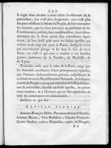 Au nom de la République. Les Représentants du peuple délégués par la Convention nationale pour les départements de la Côte d'Or, du Doubs, du Jura, de la Haute-Saône , du Mont-Terrible et de l'Ain. [3 septembre 1793]