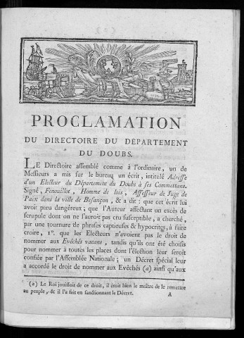 Proclamation du directoire du département du Doubs