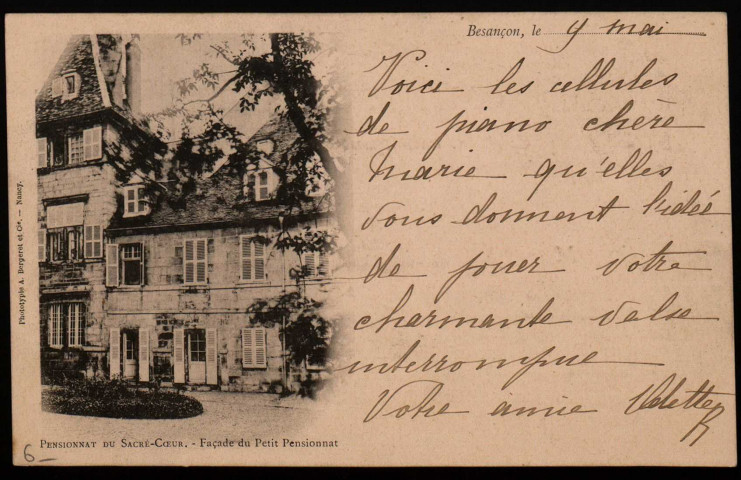 Pensionnat du Sacré-Coeur. - Façade du Petit Pensionnat [image fixe] , Nancy : Phototypie A. Bergeret et Cie, 1897/1903
