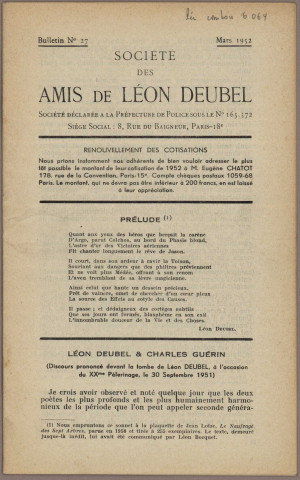03/1952 - Bulletin / Société des amis de Léon Deubel
