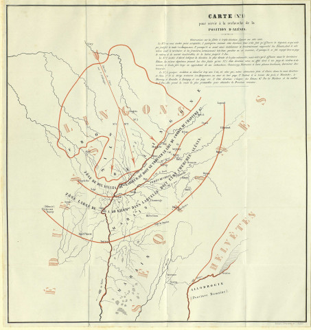 Carte (n°1) pour servir à la recherche de la position d'Alésia. [Document cartographique] , Besançon : lith. J. Jacquin, 1875/1899