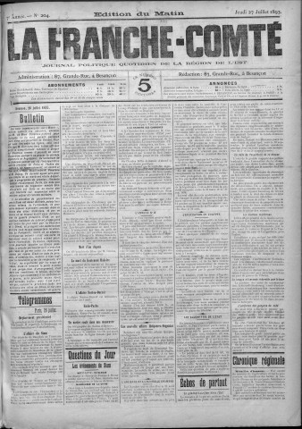 27/07/1893 - La Franche-Comté : journal politique de la région de l'Est