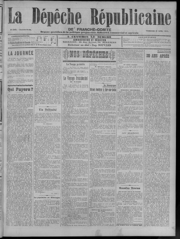 21/04/1911 - La Dépêche républicaine de Franche-Comté [Texte imprimé]