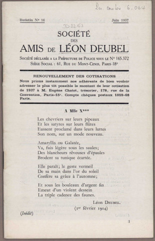 06/1937 - Bulletin / Société des amis de Léon Deubel
