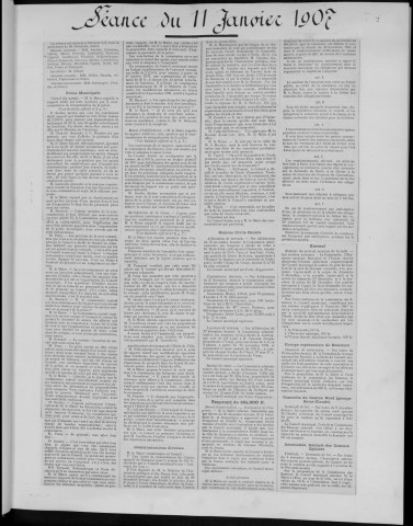 Registre des délibérations du Conseil municipal, avec table alphabétique, du 1er janvier au 30 décembre 1907