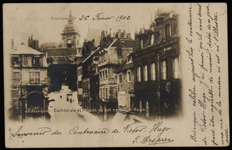 Cathédrale et Maison où est né Victor Hugo [image fixe] , Besançon : Cliché E. Mauvillier : J. L., 1902