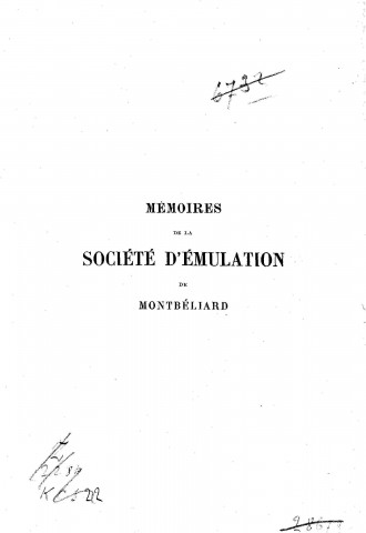 01/01/1885 - Mémoires de la Société d'émulation de Montbéliard [Texte imprimé]