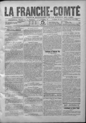 14/04/1893 - La Franche-Comté : journal politique de la région de l'Est
