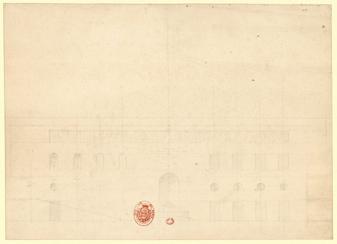 Versailles [Dessin] : divers : portion d'une façade (de l'Assemblée Nationale ?) , 1750/1799