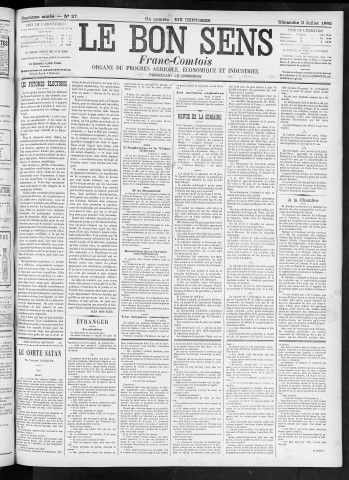03/07/1892 - Organe du progrès agricole, économique et industriel, paraissant le dimanche [Texte imprimé] / . I