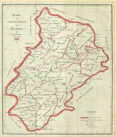 Carte de l'ancien diocèse de Besançon par Eugène Biétrix. [Document cartographique] , Valoreille, 1901