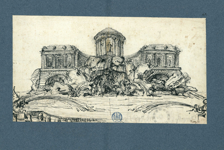 Château d'eau en hémicycle entourant un temple rond / Charles de Wailly , [S.l.] : [C. de Wailly], [1700-1800]