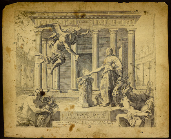 [Saturne recevant le sacrifice qui lui est offert par une femme qui représente la Fidélité] [estampe] / Daret scu.  ; [d'après un dessin de S. Vouet] , [S.l.] : [s.n.], 1641