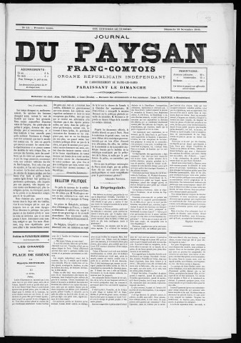 23/11/1884 - Le Paysan franc-comtois : 1884-1887